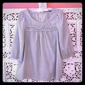 Doe & Rae white polka dot blouse with ruffle
